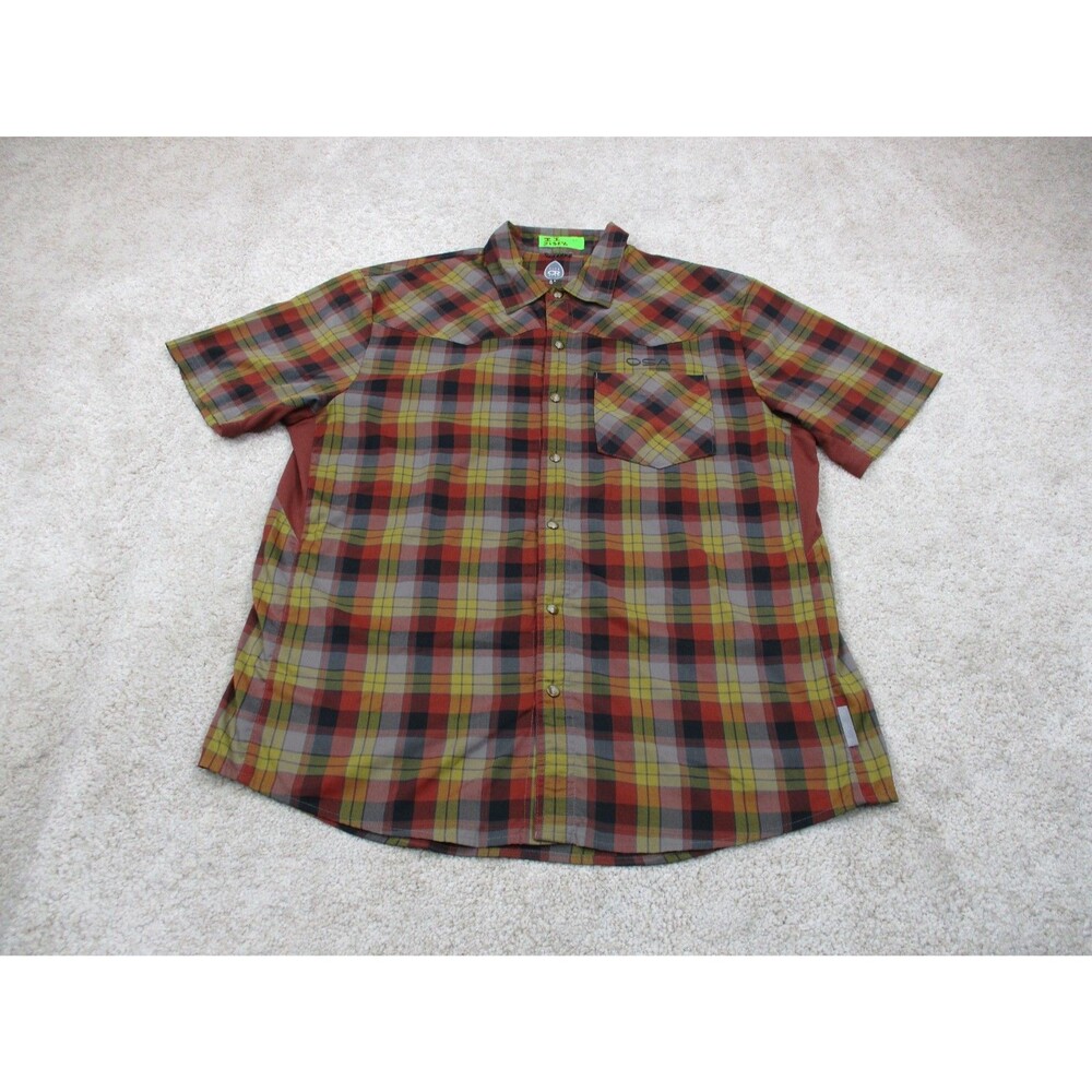 Club Ride Shirt Mens Medium M Red Gray Plaid Snap Up Vented Performance Cycling